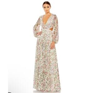 Mac Duggal NEW Sz 16 93746 Floral Chiffon Cutout Waist Lace-Up Corset Back Gown